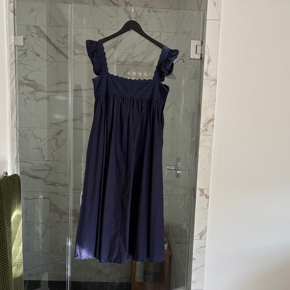 Navy Blue Midi Dress with Ruffled Straps